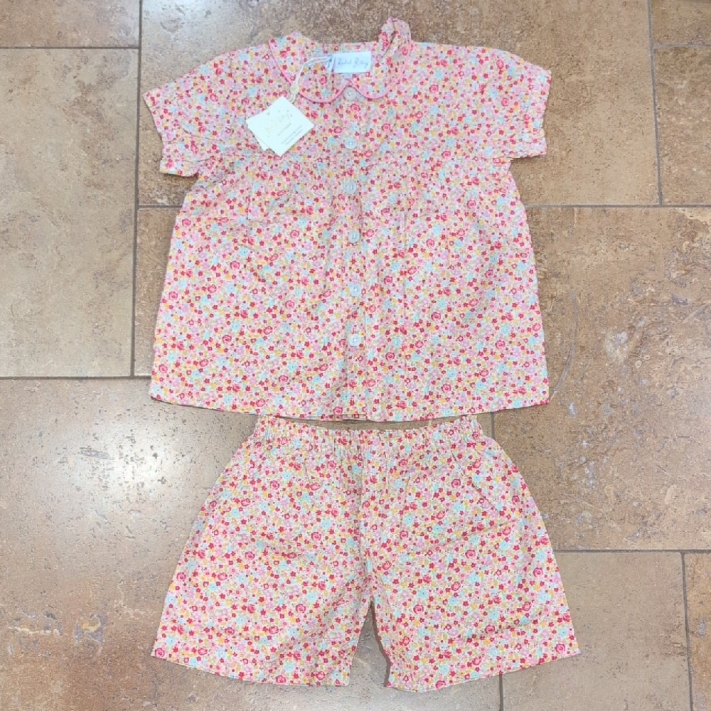 Rachel Riley girl pajama set. Pink and red floral. Size 8.